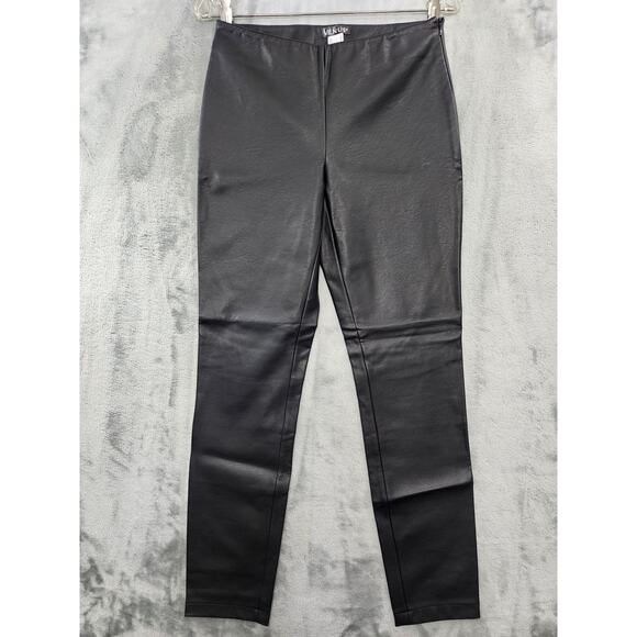 Venus Pants Womens 4 Black Faux Leather Mid Rise Skinny Ankle Stretch Side Zip - Picture 1 of 12